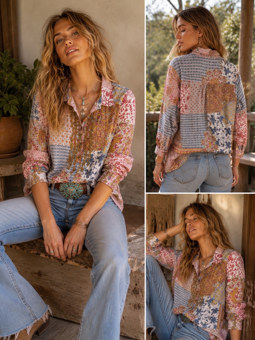 Aratta Silent Journey Boho Patchwork Tunic S Blouse Artisan Cotton Indie Western